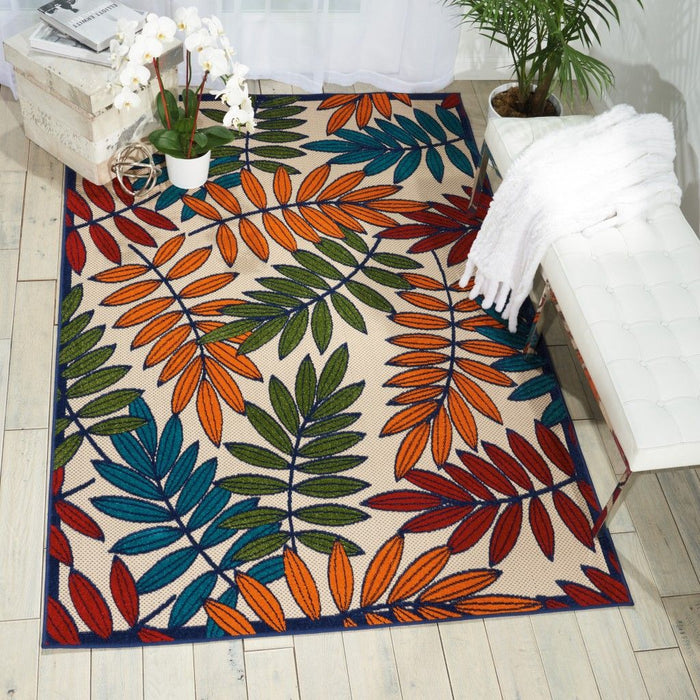 4' X 6' Floral Indoor Outdoor Area Rug - Blue