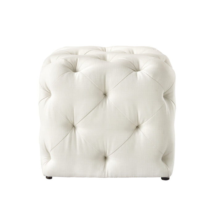 Linen Cube Ottoman - White