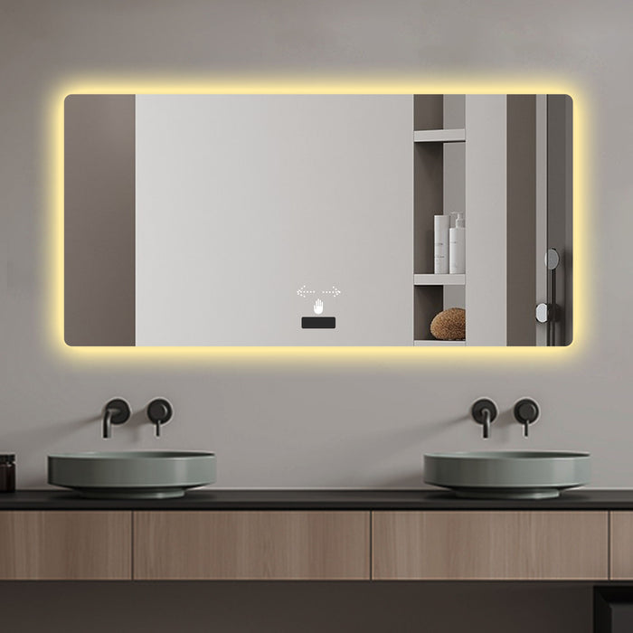 Frameless Bathroom Mirror With Light, LED Backlit, Tri Color Dimming, Anti Fog, Smart Sensor - Silver