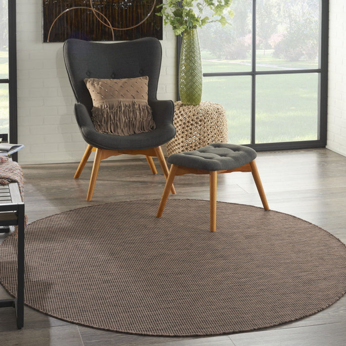 6' Round Power Loom Area Rug - Brown