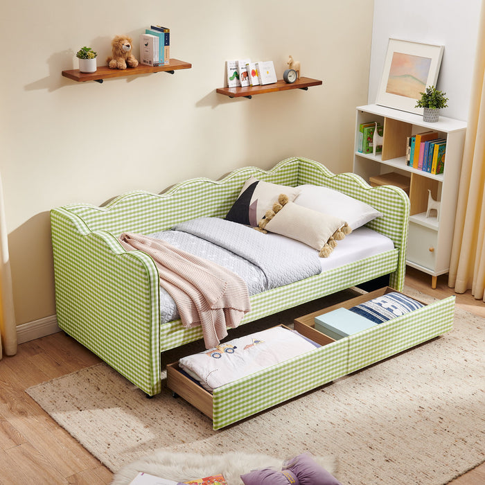 Gingham Daybed With USB Charging Port, Wave-Shaped Design Home Essentials