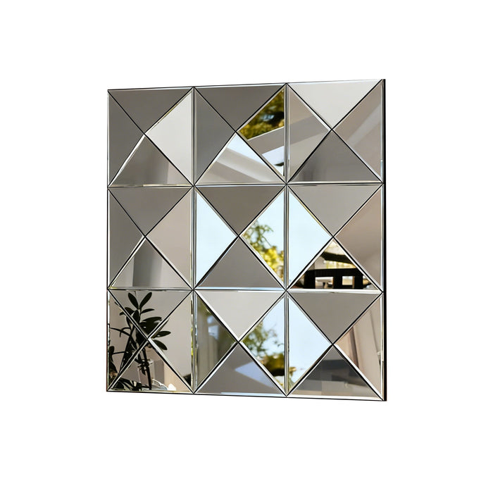 3D Beveled Wall Mirror With Frame, Large Square Design For Living Room - Silver Daily Nest