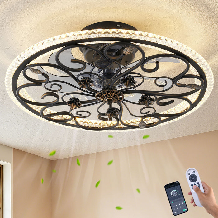 Flower Caged Ceiling Fan With LED Light And Remote Control - Matte Black Daily Nest