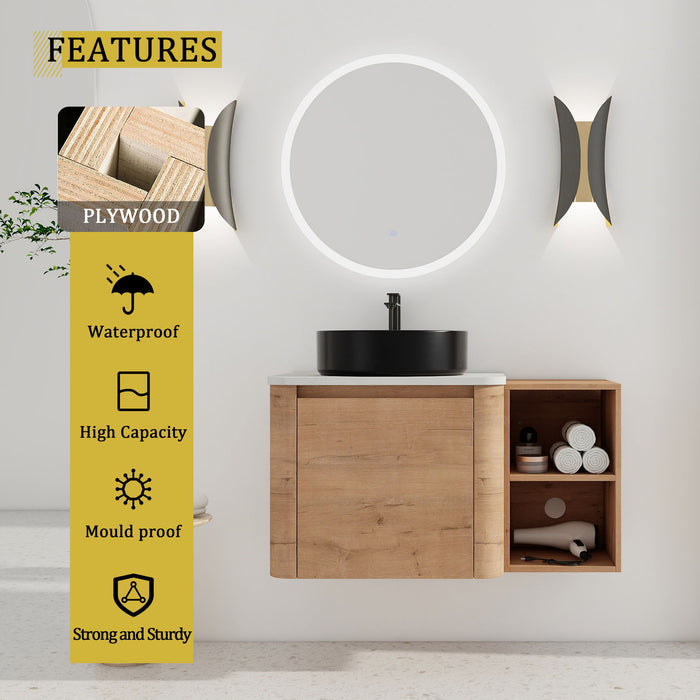 Wall Mounted Bathroom Vanity With Art Sink, 1 Storage Shelf, 2 Soft Close Doors Home Essentials