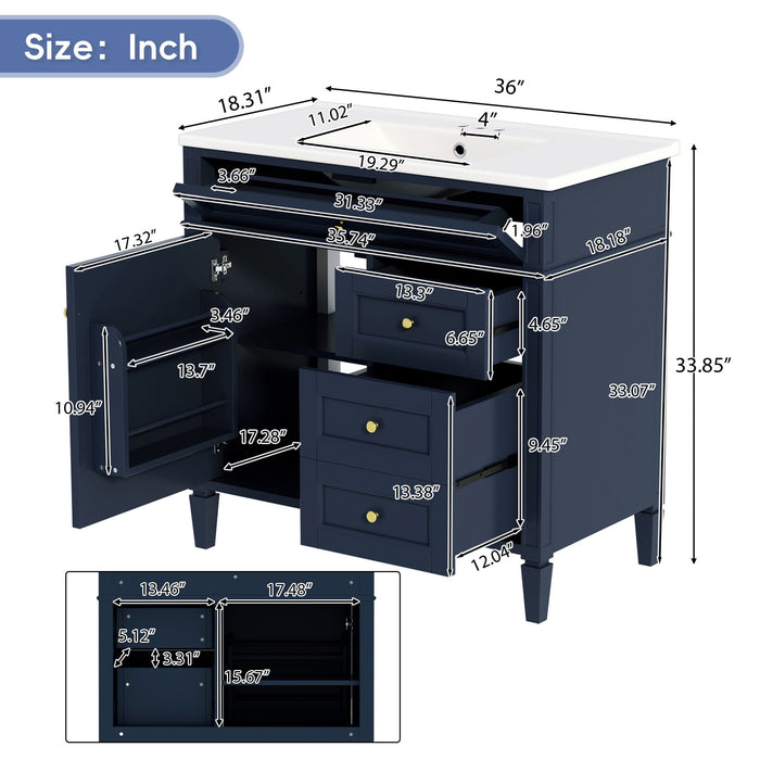 Bathroom Vanity With Top Sink, 2 Drawers, Tip Out Drawer Hearth and Haven