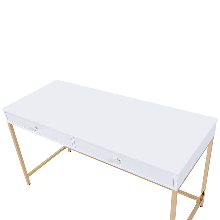 Ottey - Vanity Desk (Same 92540) - White High Gloss & Gold ACME