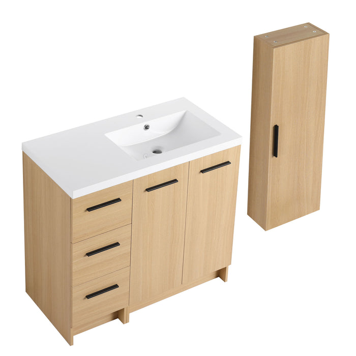 Freestanding Bathroom Vanity Set With Tall Linen Cabinet, 3 Drawers And Large Storage, Single Sink Home Essentials