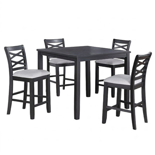 Dining Table Set With 4 Cross Back Chairs, Upholstered Cushions - Charcoal Home Essentials
