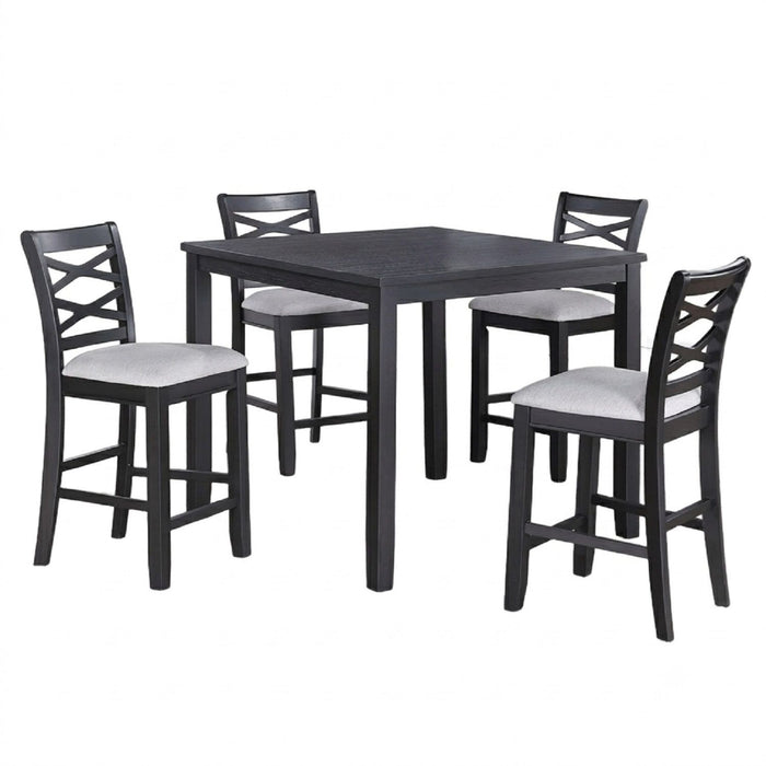 Dining Table Set With 4 Cross Back Chairs, Upholstered Cushions - Charcoal Home Essentials