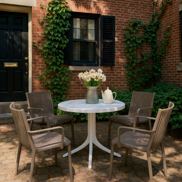 4 Modern Stackable Plastic Armchair Matched With Round Table Home Essentials