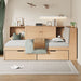 Twin L - Shaped Daybed With Storage Bookcase, Upholstered Headboard, USB Charging Ports & Hidden Drawers - Natural Hearth and Haven