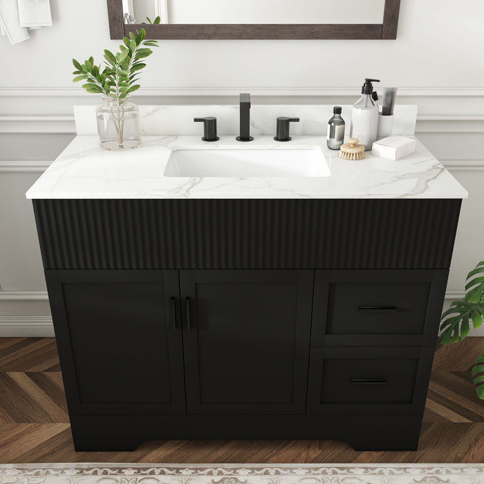 Bathroom Vanity Set, Fluted Cabinet, 3 Faucet Holes, Sink Included - Black Home Essentials