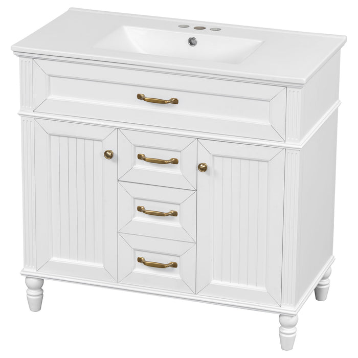 Bathroom Vanity With Sink, Flip-Out Top Drawer, Soft Close Doors, 2 Storage Drawers Hearth and Haven