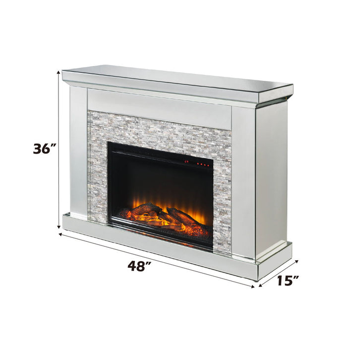 Laksha - Fireplace - Mirrored & Stone ACME