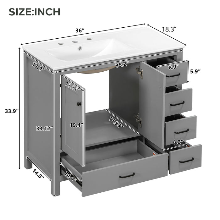 Bathroom Vanity With Sink Combo, 2 Soft Close Doors And 5 Drawers Hearth and Haven