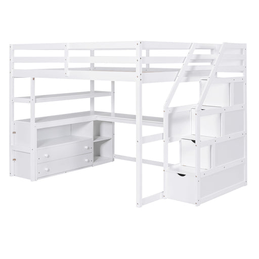 Loft Bed With Desk, Shelves, 2 Drawers, Storage Staircase Hearth and Haven