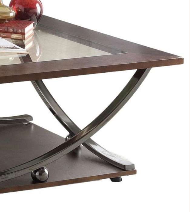 Isiah - Clear Glass Nickel Coffee Table - Dark Brown