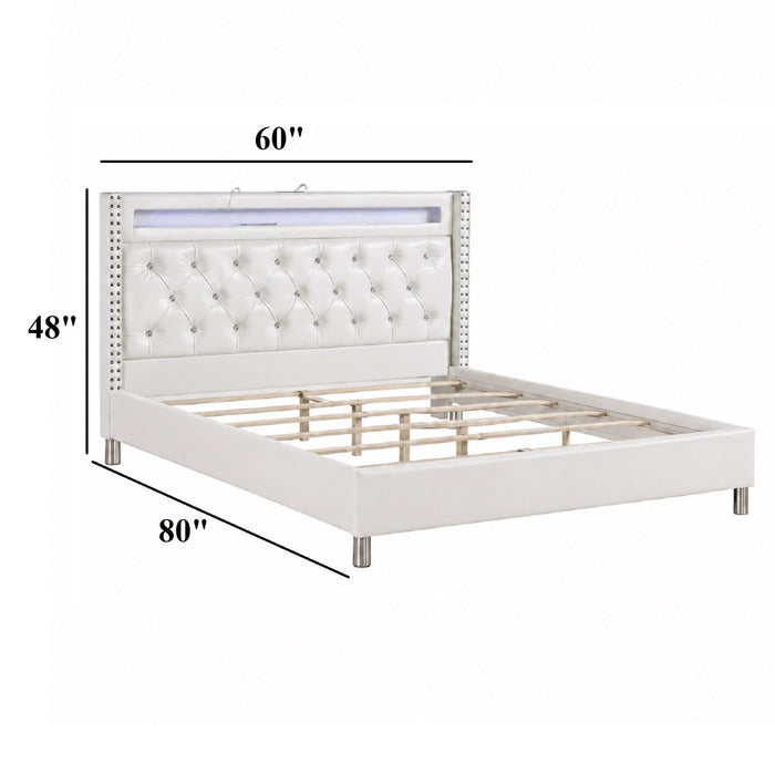 Modern Bed With LED Lights, Charging Port, Tufted Headboard Home Essentials