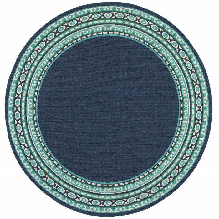 8' X 8' Round Outdoor / Indoor Area Rug - Blue / Green