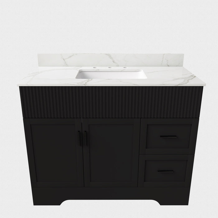 Bathroom Vanity Set, Fluted Cabinet, 3 Faucet Holes, Sink Included - Black Home Essentials