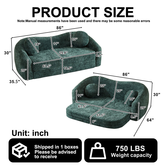 Curved Convertible Sofa, 2 In 1 Frameless Folding Sofa Bed With Pull Out Base And Deep Seat Home Essentials