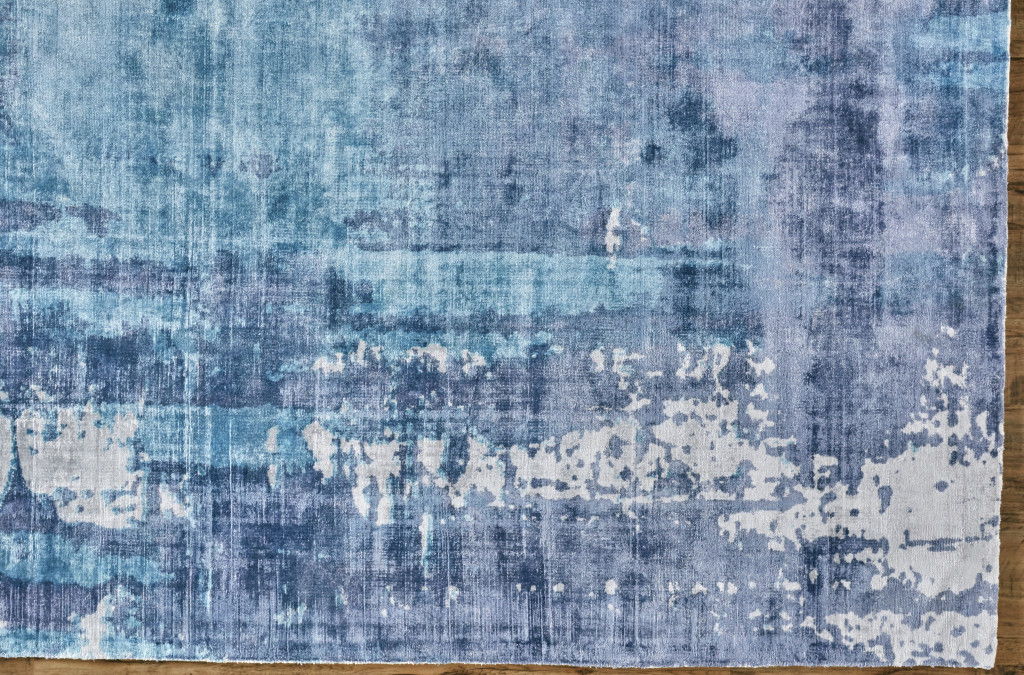 Abstract Hand Woven Area Rug - Blue And Ivory - 10' X 14'
