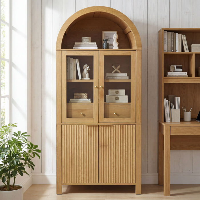 Fluted Tall Arched Pantry Cabinet With Adjustable Shelves Home Essentials
