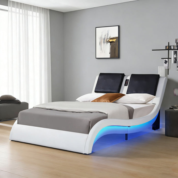 Platform Bed Frame With LED Lighting, tooth Music, Vibration Massage