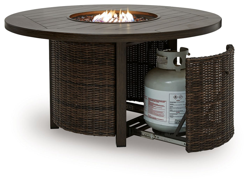 Monterey Point - Round Fire Pit Table - Dark Brown Signature Design by Ashley®