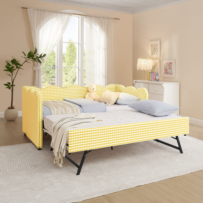 Gingham Daybed With USB Charging Port, Wave-Shaped Design Home Essentials