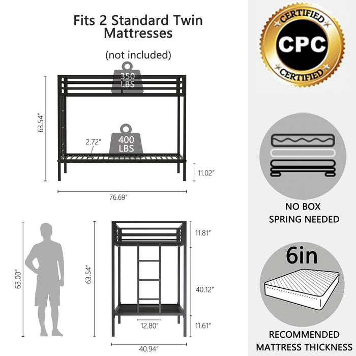 Adam - Twin Over Twin Bunk Bed - Black House & Home Furniture