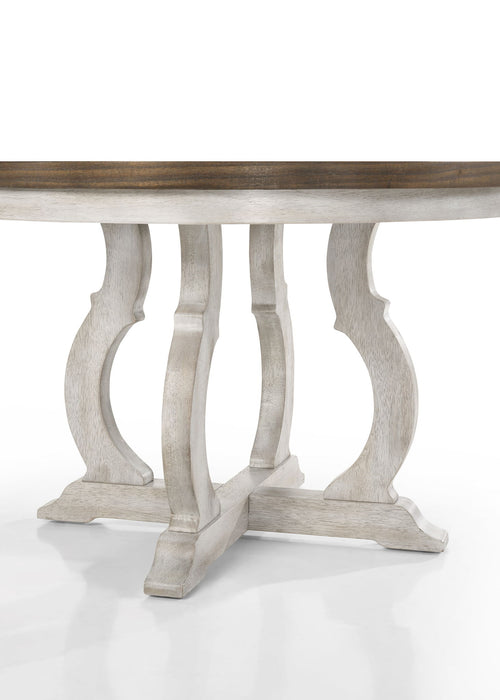 Havanna - 5 Piece Wide Round Dining Table With Off White Chairs (Set of 5) - Vintage Walnut Lilola Home