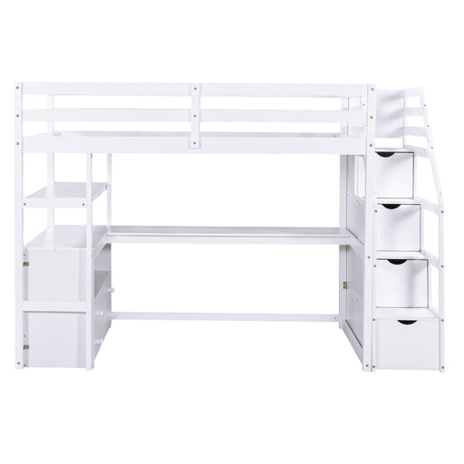 Loft Bed With Desk, Shelves, 2 Drawers, Storage Staircase Hearth and Haven