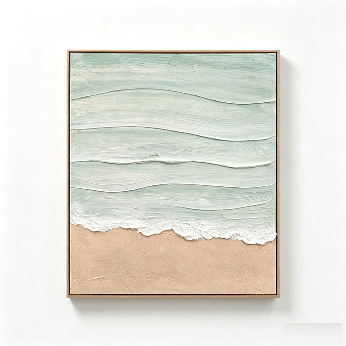 Framed Beach Wall Art, Textured Canvas Painting, Neutral Ocean Decor For Living Room - Beige / Blue Daily Nest