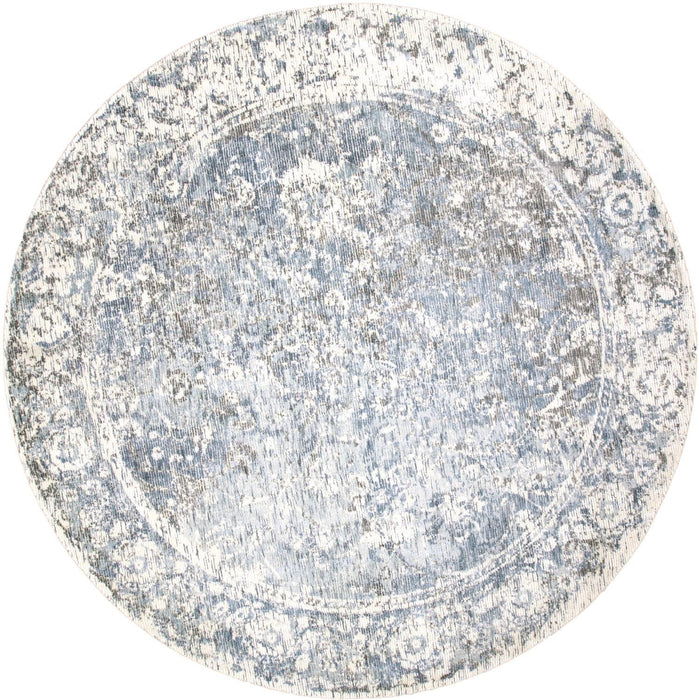 Abstract Hand Woven Area Rug - Blue Ivory And Gray Round - 8'