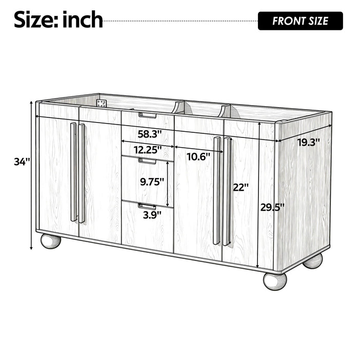 Bathroom Vanity Cabinet Only, 3 Drawers 4 Doors, Soft Close, Adjustable Shelf - Wood Noble House