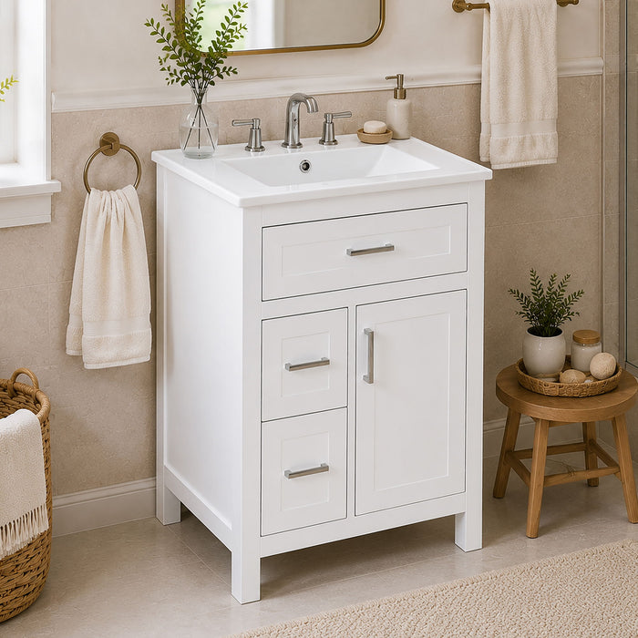 Modern Bathroom Vanity With Sink, Flip Drawer & 2 Drawers, Soft Close Hinges, Adjustable Shelf Hearth and Haven