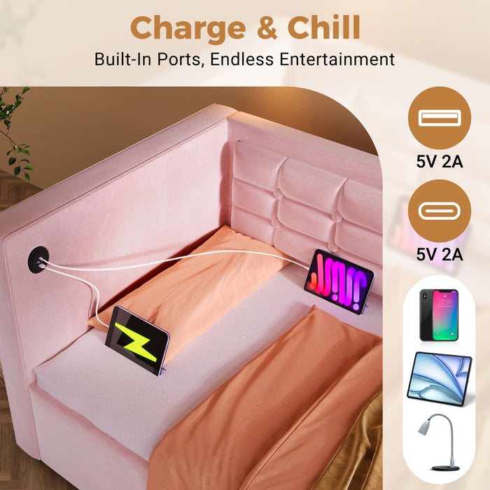 Upholstered Daybed With Hydraulic Storage And USB / Type - C Charging Artistry At Home