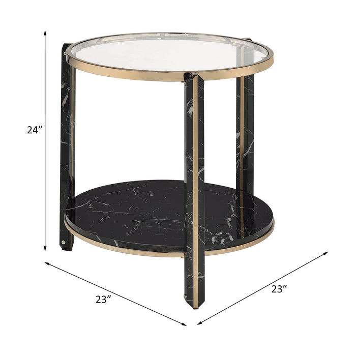 Thistle - End Table - Clear Glass, Faux Black Marble Top & Champagne ACME