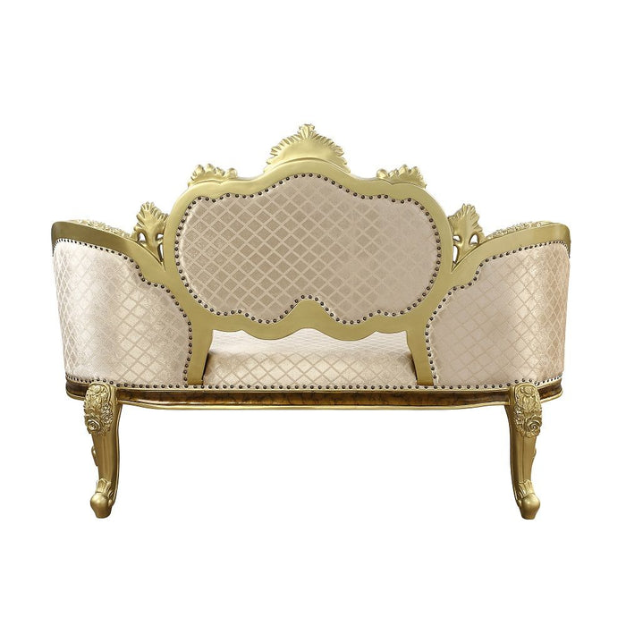 Desiderius - Bench - Beige Fabric, Antique Gold & Hand Paint Brown ACME