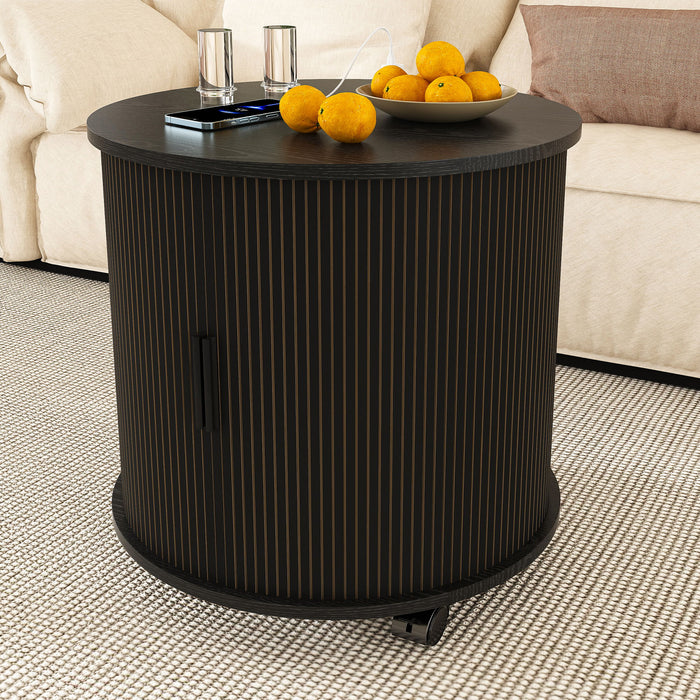 Cylinder Nightstand With Charging Station & Sliding Door Home Essentials