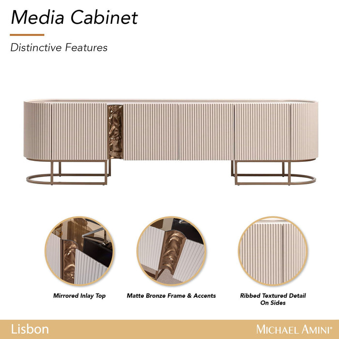 Lisbon - Media Cabinet - Silky Cream / Bronze Michael Amini