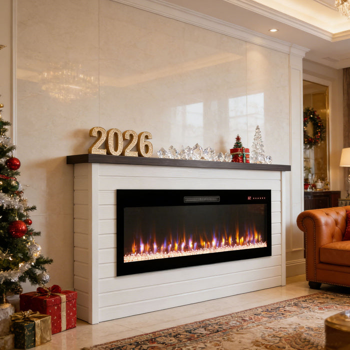 65" Electric Fireplace With Wall Mantel, 50" Fireplace Insert Heater, Remote Control, Timer For Living Room - Antique White Home Essentials