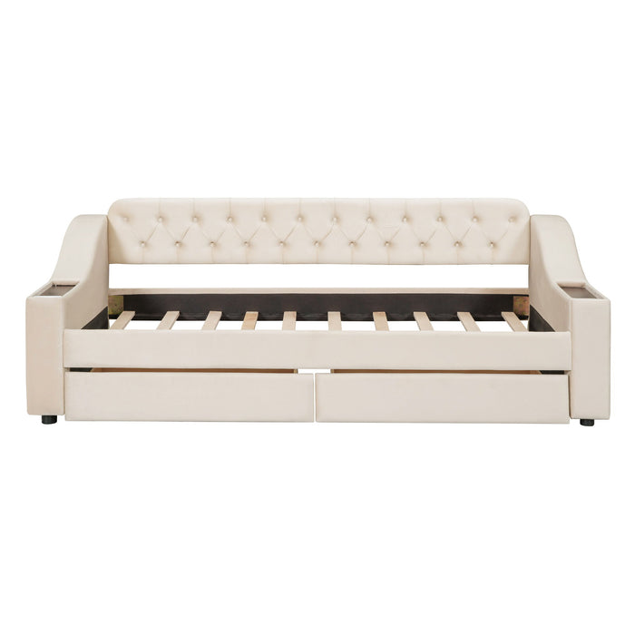 Upholstered Daybed With Storage Armrests And USB Port