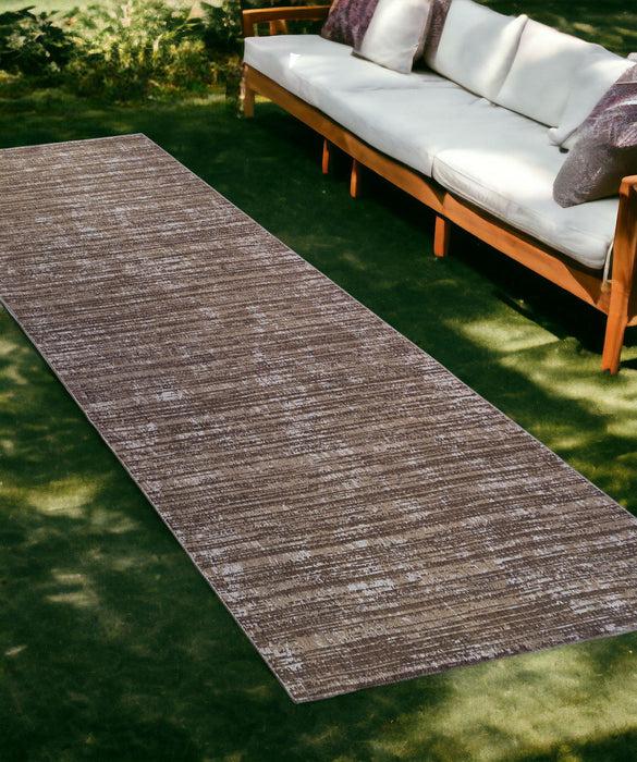 8' Runner Striped Stain Resistant Indoor / Outdoor Runner Rug - Brown / Ivory