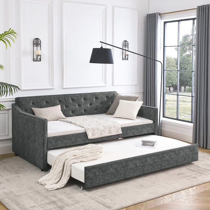 Twin Upholstered Daybed With Trundle, Waved Arms - Gray Home Essentials