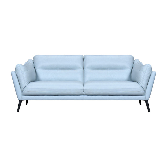 Leather Sofa With Black Legs - Sky Blue