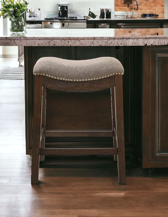 Wood Fabric And Solid Wood Backless Counter Height Bar Chair - Taupe / Brown