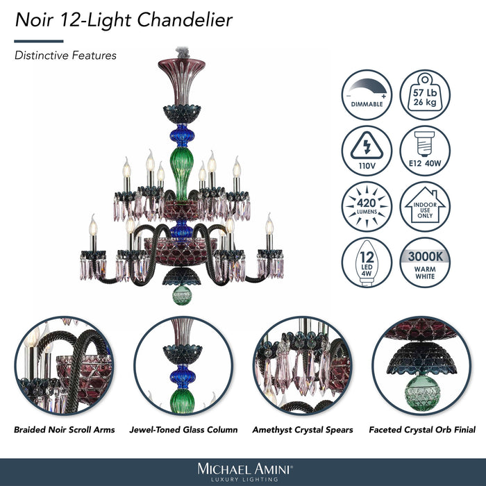 Michael Amini Lighting - Noir 12-Light Traditional Crystal Chandelier - Black Michael Amini