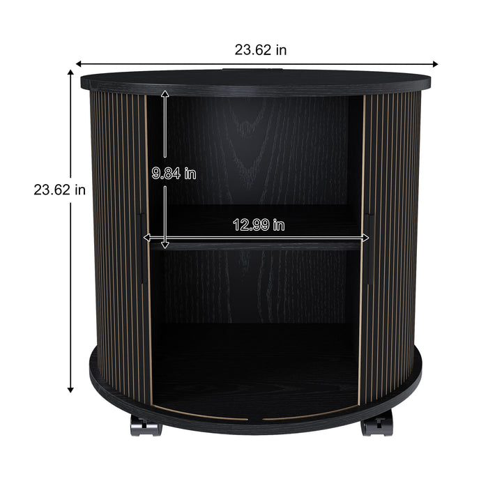 Cylinder Nightstand With Charging Station & Sliding Door Home Essentials